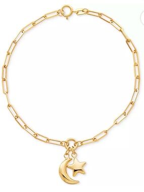 Macys Gold Moon & Star Charm Chain paperclip link bracelet 10k gold